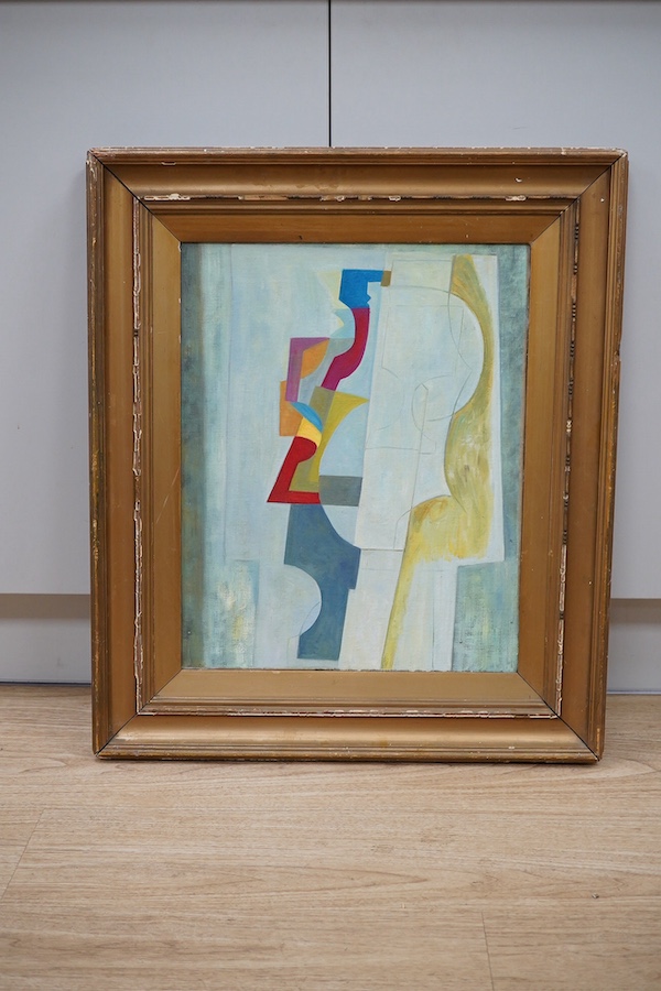 A decorative oil on canvas, Abstract composition, Geometric shapes, 50 x 40cm, gilt framed. Condition - fair to good